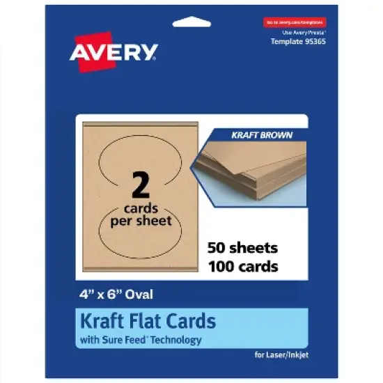 Avery Printable Oval Flat Cards, Sure Feed Technology, 4" x 6", Matte Kraft Brown Cardstock, Print-to-The-Edge, Laser/Inkjet Printable, 100 Total image {9}