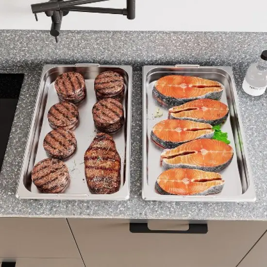 CuisinSmart 6 Pack Steam Table Pan, Stainless Steel Catering Pans, Commercial Anti-Jamming Hotel Pan with Handle, 2.5/4/6 Inch Deep image {4}