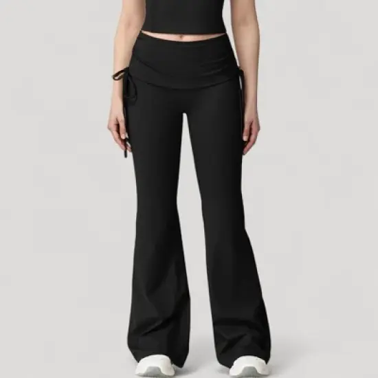 Anna-Kaci Active Women's Drawstring Ruched Waist Flared Leg Pants Stretch Fabric Active Yoga Lounge Bottoms image {1}