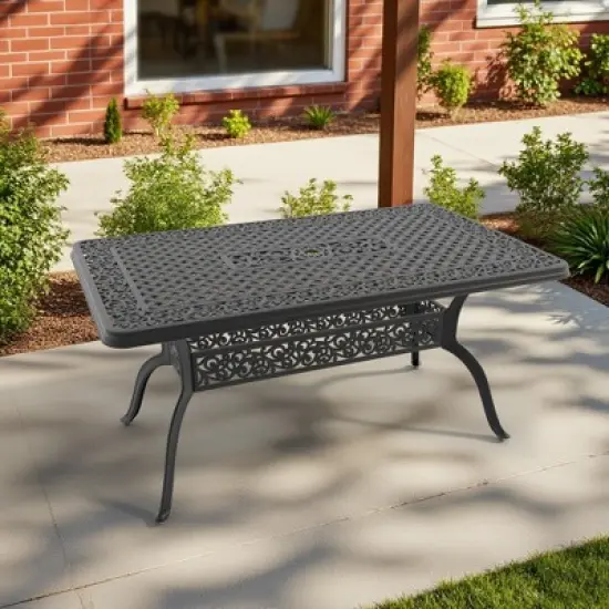 59.06" L x 35.43" W Rectangular Cast Aluminum Patio Table with 1.88" Umbrella Hole image {3}
