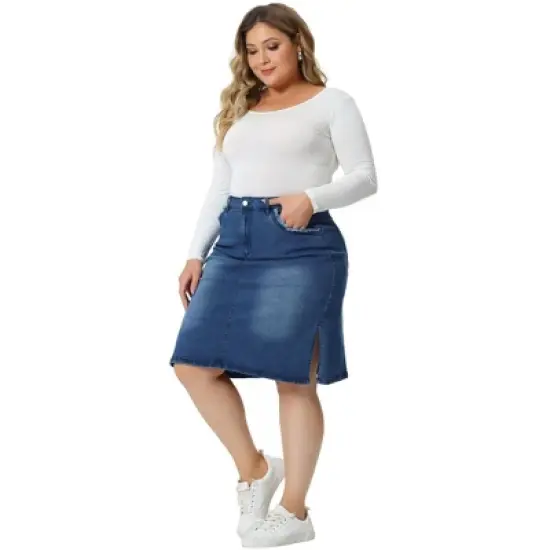 Agnes Orinda Women's Plus Size Casual Slim Side Slit Jean Denim  Pencil Skirt image {2}