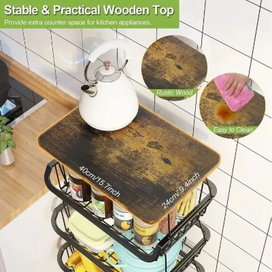 4 Tier Fruit Storage Basket,Kitchen Storage Rack with Rollers for Pantry image {3}