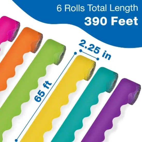 Carson Dellosa Education 65' Bright & Colorful 6 Pack Rolled Scalloped Bulletin Board Border Set (6 rolled borders) image {1}