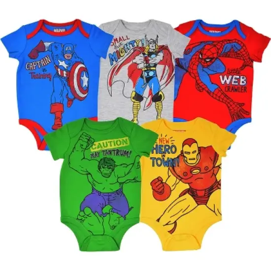 Marvel Avengers Baby Boys 5 Pack Short Sleeve Bodysuit  image {6}