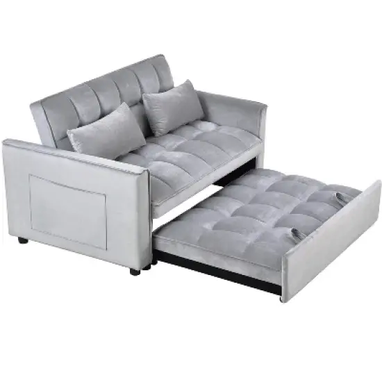 Modern Polyester Loveseat Futon Sofa Couch Polyesterllout Bed, Small Love Seat Lounge Sofa w/Reclining Backrest, Toss Pillows, Pockets image {4}