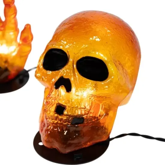 Northlight LED Lighted Skull and Hands Outdoor Halloween Decoration - 4' Black Wire - Orange image {6}