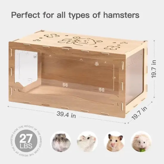 Mewoofun Pet Crates And Houses Large Hamster Cage Wooden Gerbil Cage, Hamster House with Openable Roof Window, Brown, 39.4"*19.7"*19.7" image {2}