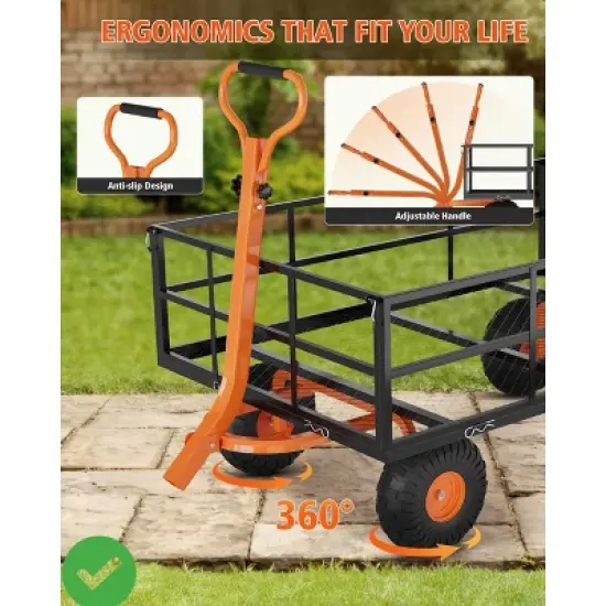 Heavy Duty Steel Garden Cart 1200 LBS Capacity 3 in 1 Pullable Garden Wagon with 13" Wheels for Gardening Soil Tools & Plant Transport image {3}