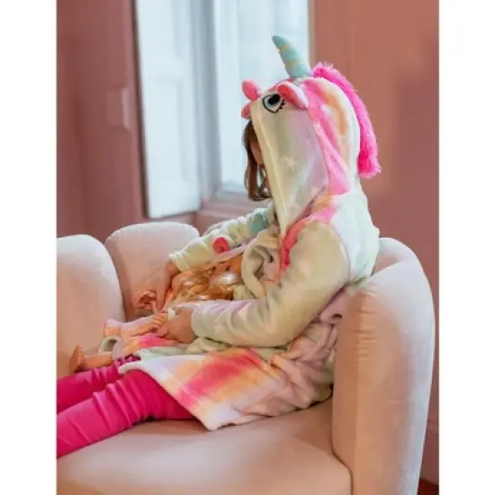 Leveret Girl and Doll Matching Fleece Hooded Robe image {3}