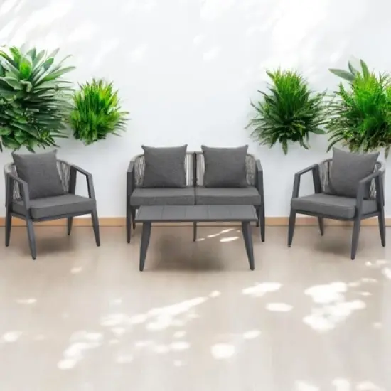 Mshliw Durable Outdoor Seating Set with Cushions and Iron Table &ndash; Comfortable 3-Piece Patio Set for Lawn, Garden, and Poolside image {6}