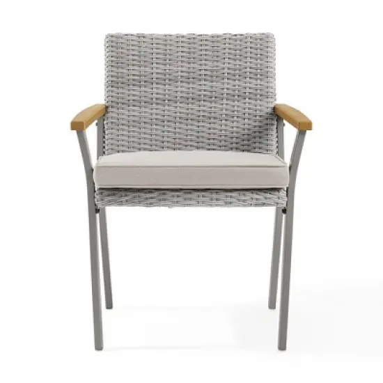 SONGMICS HOME Sencillo Collection - Dining Chair, Armchair, Patio Chair, with Faux Wood Armrests, Modern and Transitional Style,Gray and Beige image {2}