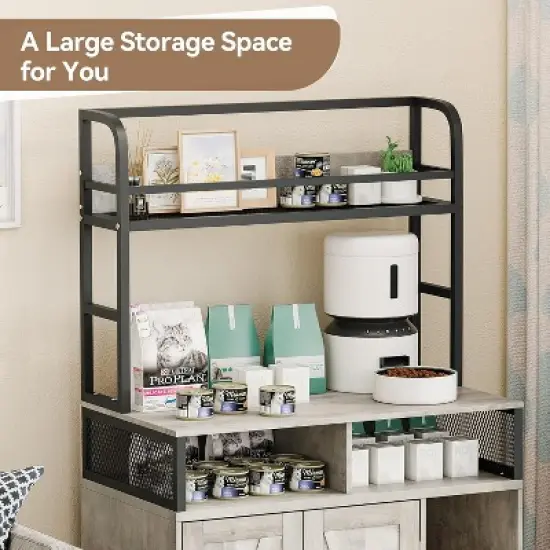 COZONY 55" Tall Cat Litter Box Enclosure &mdash; Hidden Cat House with Shelves, Doors & Scratch Pad, Wood Storage Furniture for Indoor Use, Grey image {4}