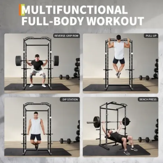 Power Cage Squat Rack with 1100LB Capacity, Adjustable Safety Bars, Pull-Up Bar Included, Heavy Duty Strength Training Power Rack for Home Workouts image {7}