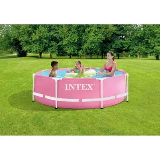 Intex PINK Metal Frame 8FT X 30IN Above Ground Pool Set with Pump image {1}