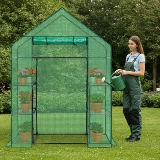 SEVOBAL Greenhouse Outdoor Durable PE Plant Green House for Frost Protection Shelf Clips Roll-up Zipper Door Walk-in for Planter, Green, 99"*37"*10" image {1}