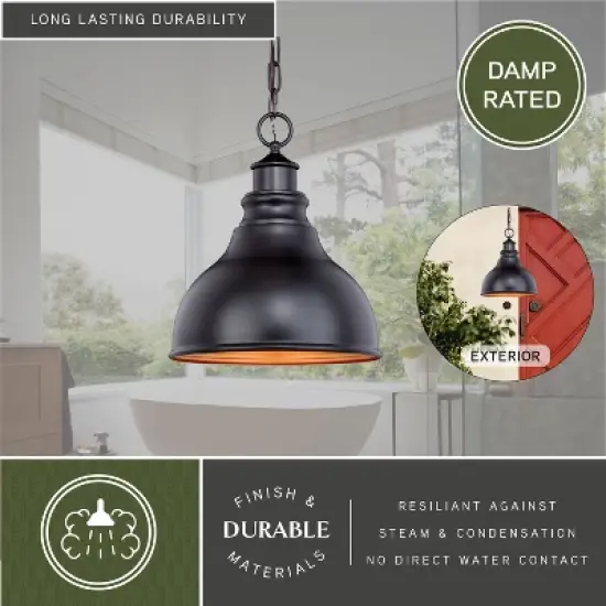 VAXCEL Delano 1 Light Bronze Gold Farmhouse Outdoor Barn Dome Pendant image {4}