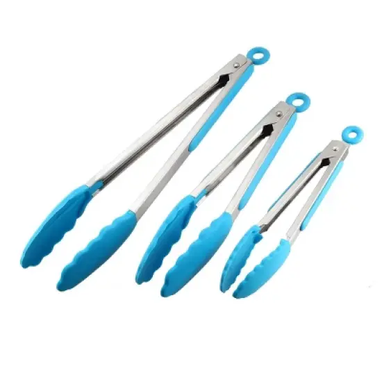 Unique Bargains Stainless Steel Silicone Tip Locking Mechanism Kitchen Tongs 1 Set image {6}