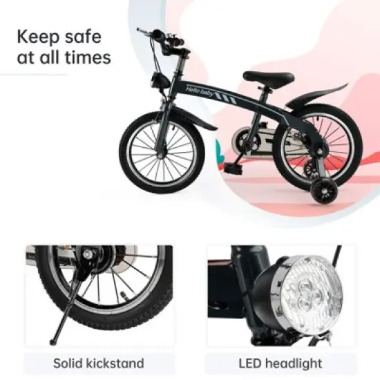 Topteng 14 16 Inch Kid's Bike Children Bicycle with LED Headlight for Boys and Girls - Black/Red image {7}