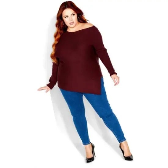 Women's Plus Size Lean In Jumper - bordeaux | CITY CHIC image {1}