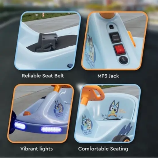 Bluey 12V Electric Go Kart for Kids with Lights, Remote Control, Seat Belt, Rechargeable Battery, Durable Outdoor Ride-On Toy for Ages 3-6 image {4}