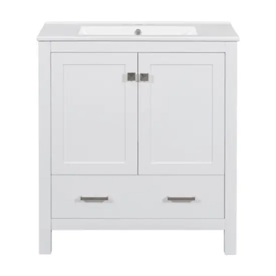 30"W Bathroom Vanity with Single Sink, Bathroom Storage Cabinet with 2 Doors and Drawer 4B - ModernLuxe image {8}