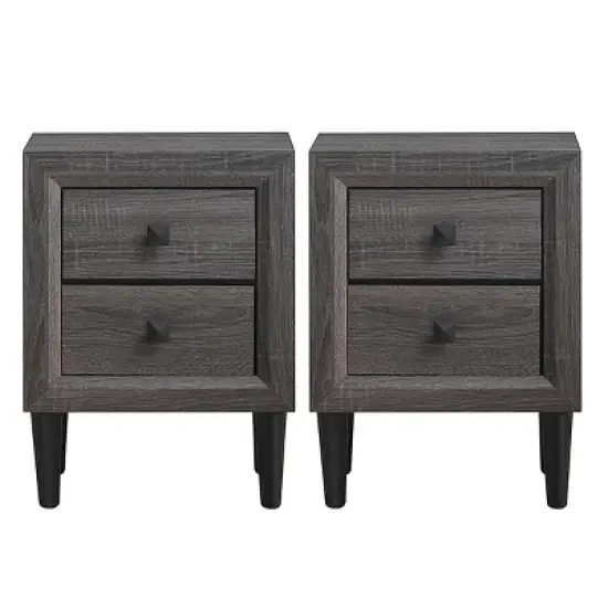 Costway 2PCS Nightstand W/2 Drawer Multipurpose Retro Grey Bedside Table Fully Assembled image {9}