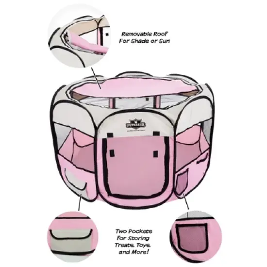 Pet Adobe Portable Pop-Up Pet Play Pen with Carrying Bag - Pink image {1}