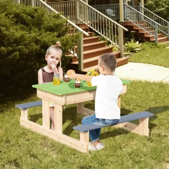 Costway 3-in-1 Kids Picnic Table Outdoor Wooden Water Sand Table w/ Play Boxes image {3}