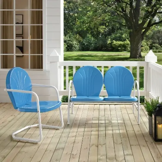 Griffith 2pc Outdoor Seating Set - Blue - Crosley image {4}