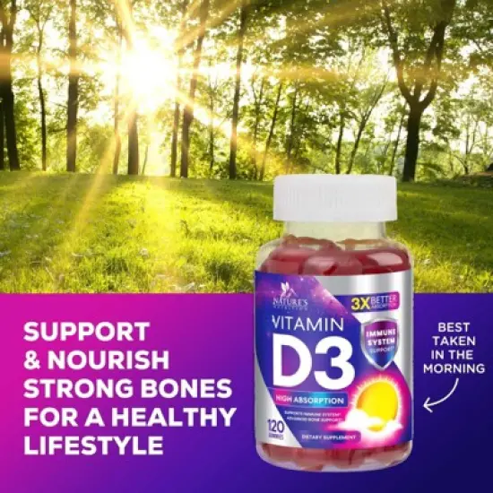 Vitamin D3 Gummies - Extra Strength 125mcg 5000IU Supplement for Adults and Kids - 60 Gummies;120 Gummies image {8}
