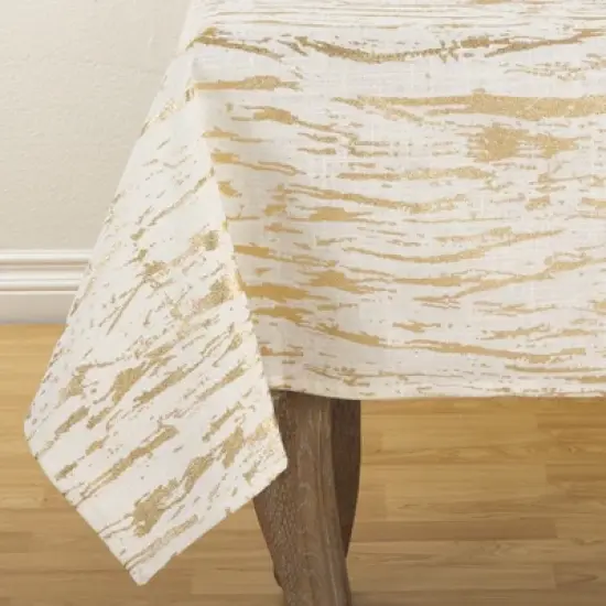 Saro Lifestyle Distressed Foil Metallic Design Cotton Tablecloth, 54", Gold image {2}