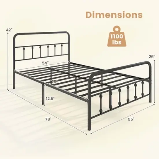 Costway Full/Queen/King Size Bed Frame with Headboard Under Bed Storage No Box Spring Needed Black image {2}
