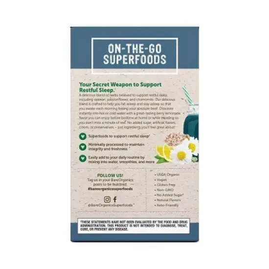 BareOrganics Vegan Superfood Water Enhancer Powder Packets - 12ct image {3}