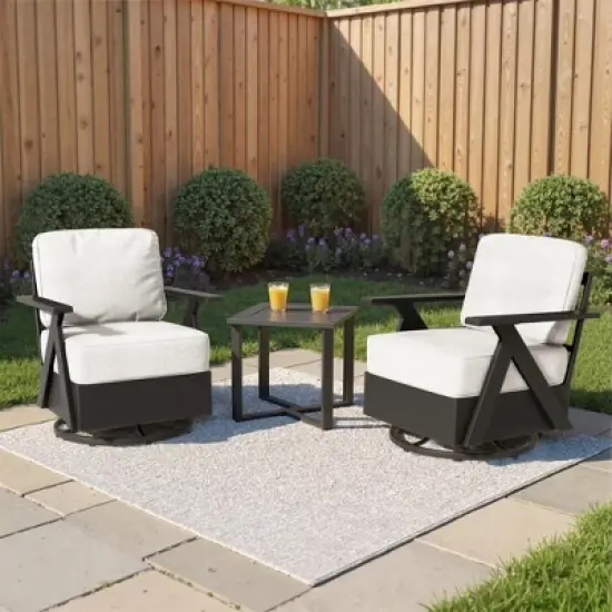 YARDSIGHT 3-Piece Outdoor Patio Swivel Chair Set with 2 Armchairs & Side Table, Weather-Resistant Furniture for Balcony, Porch, Deck image {1}