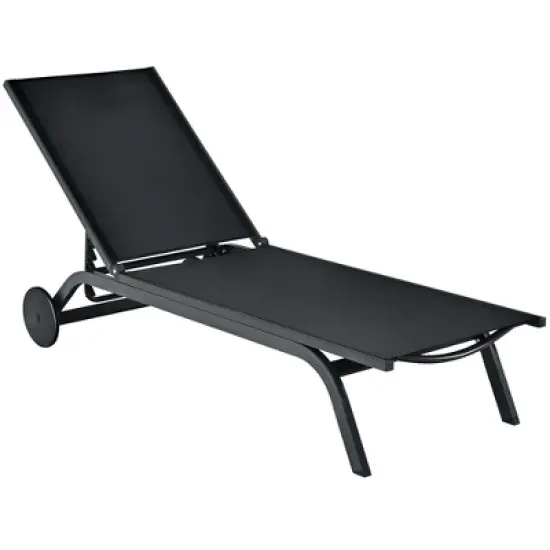 Costway Outdoor Lounge Chair Chaise Reclining Aluminum Fabric Adjustable Black image {9}