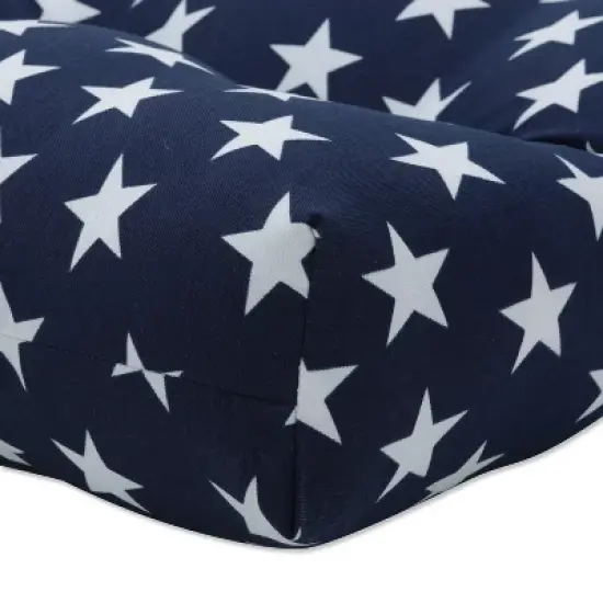 48" x 18" Outdoor/Indoor Tufted Bench/Swing Cushion Macey Americana Blue - Pillow Perfect image {1}