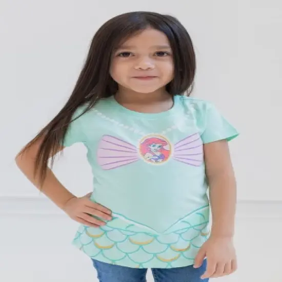 Disney Princess Ariel Moana Jasmine Belle Cinderella Aurora Tiana Girls 4 Pack Graphic T-Shirts Toddler to Big Kid image {1}