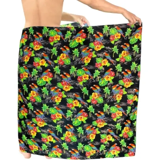 LA LEELA Men's Vacation Beachwear Lava Lava Sarongs Swimwear Cover Up Summer Long Holidays Wrap Vacation Pareo For Men One Size Black, Floral image {2}