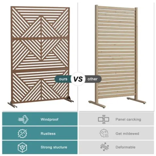 Lirago Brown 72 in. Galvanized Metal Outdoor Privacy Screens Garden Outdoor Fence image {10}