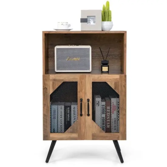 Costway 2-Door Kitchen Storage Bar Cabinet Buffet Sideboard w/ Wine Rack & Glass Holder image {6}