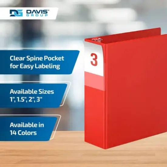 Davis Group 6pk 3" Premium Economy Round Ring Binders Red: 3 Inch D Ring, Hard Cover, 625 Sheet Capacity, 2 Pockets image {4}