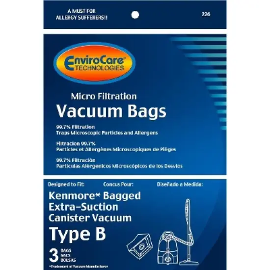 Kenmore Type B Galaxy Bagged Canister Models Micro Filtration Vacuum Bags 3 Pack image {1}