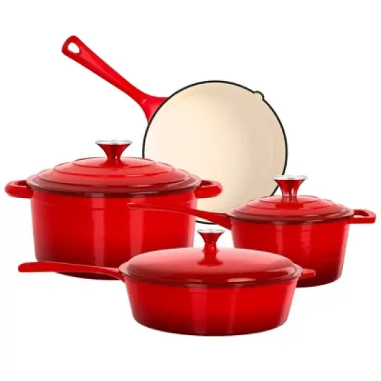 Captiva Designs 7 Pieces Enameled Rust Resistance Cast Iron Cookware Set, Red image {8}