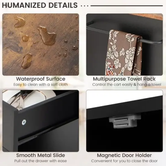 Costway Kitchen Island Cart Rolling Storage Cabinet w/ Drawer & Spice Rack Shelf image {8}