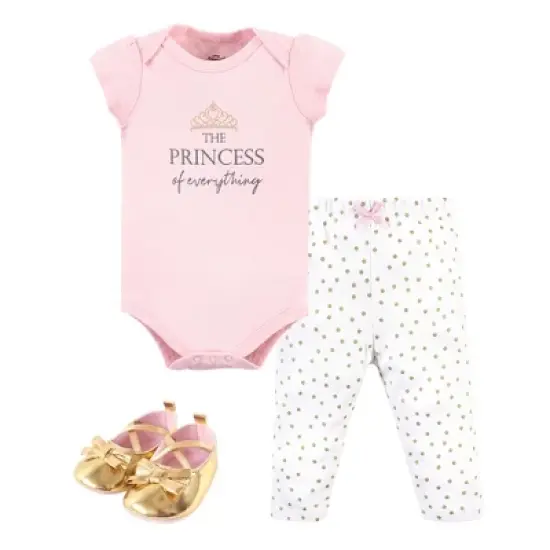 Little Treasure Baby Girl Cotton Bodysuit, Pant and Shoe 3pc Set, Princess Of Everything image {4}