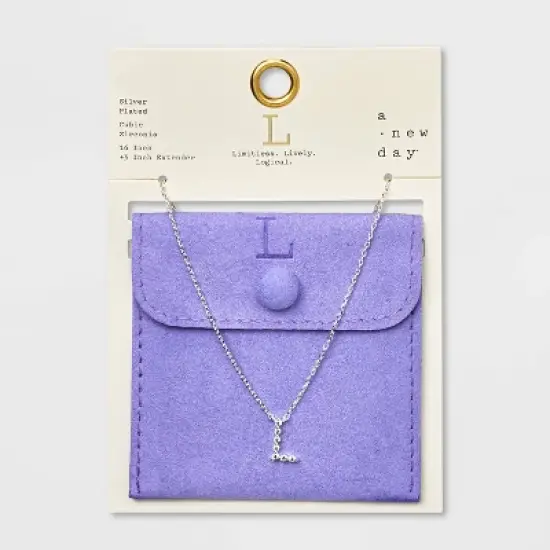 Silver Plated Cubic Zirconia Initial Pendant Necklace - A New Day&trade; Silver image {15}