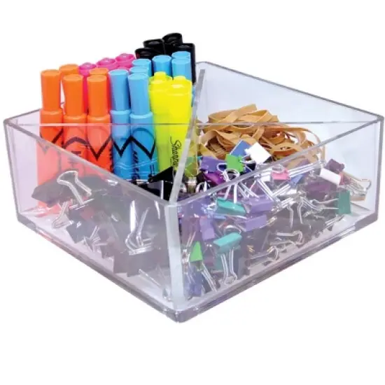 Azar Displays Deluxe Clear Square Bin Four Compartment Revolving Desk Organizer 8"W x 8"D x 4"H image {1}