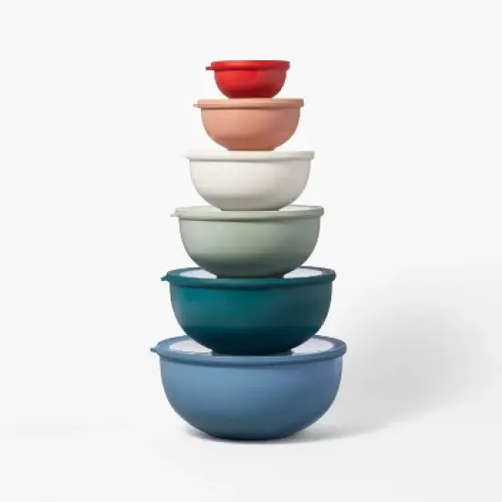 12pc (set of 6) Plastic Mixing Bowl Set with Lids - Figmint&trade;:  Nesting, Multicolor, Dishwasher & Microwave Safe image {3}