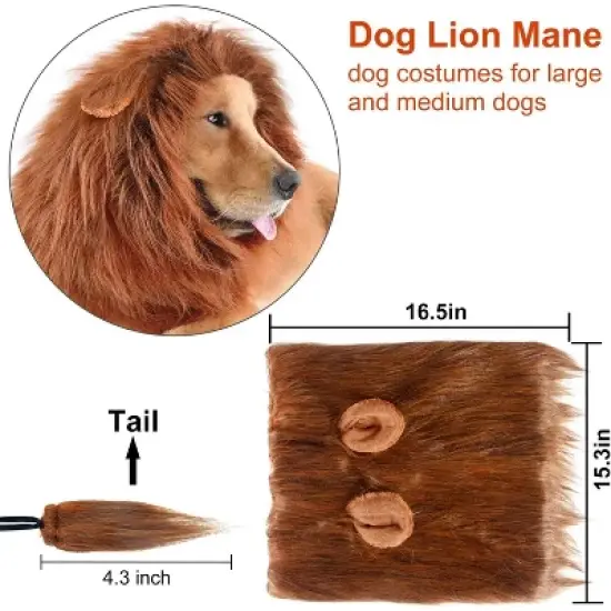 Lion Mane for Dog Costumes, Realistic Wig for Medium to Large Sized Dogs, Halloween Costumes image {2}