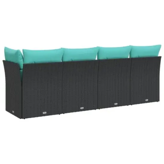 vidaXL Patio Sofa with Cushions - 4-Seater Outdoor Furniture Black Poly Rattan - Modular Design with Washable Covers image {5}